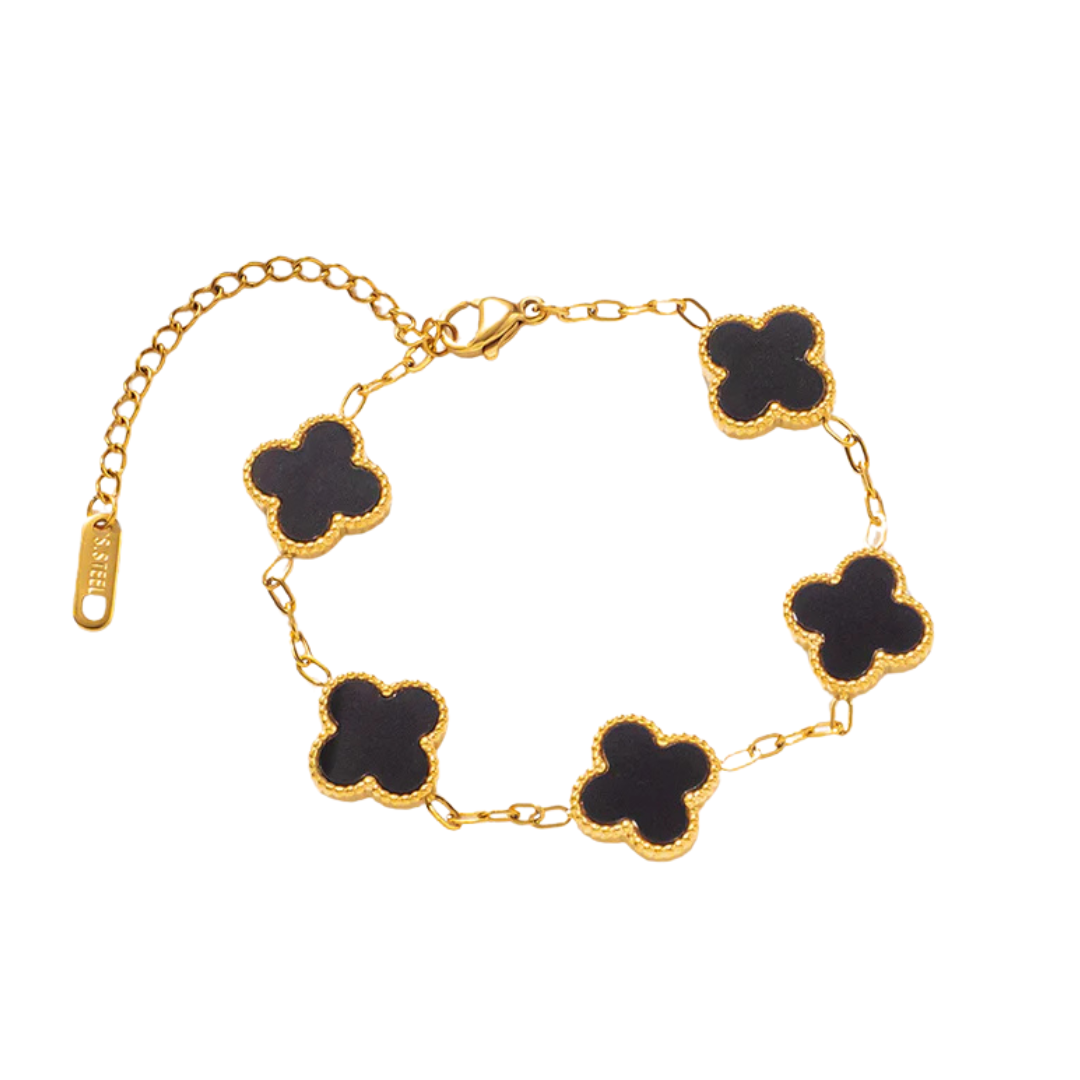 Ατσάλινο Βραχιόλι τύπου Van Cleef με Σμάλτο με Επιχρύσωση 18K