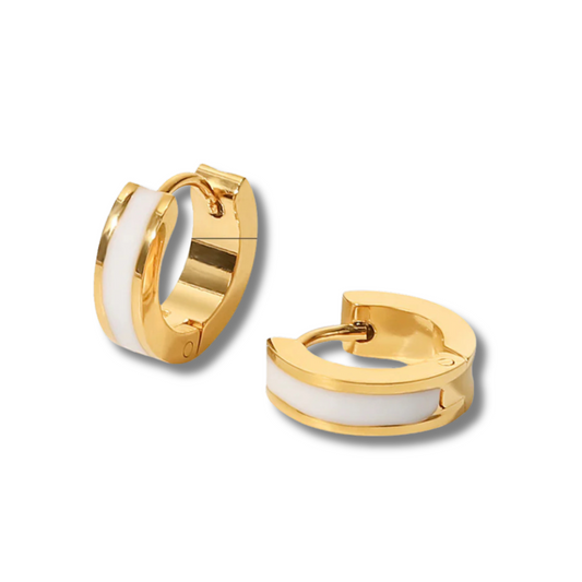 Huggie Hoops Κίρκοι από Ατσάλι με Χρωματιστό Σμάλτο & Επιχρύσωση 18Κ