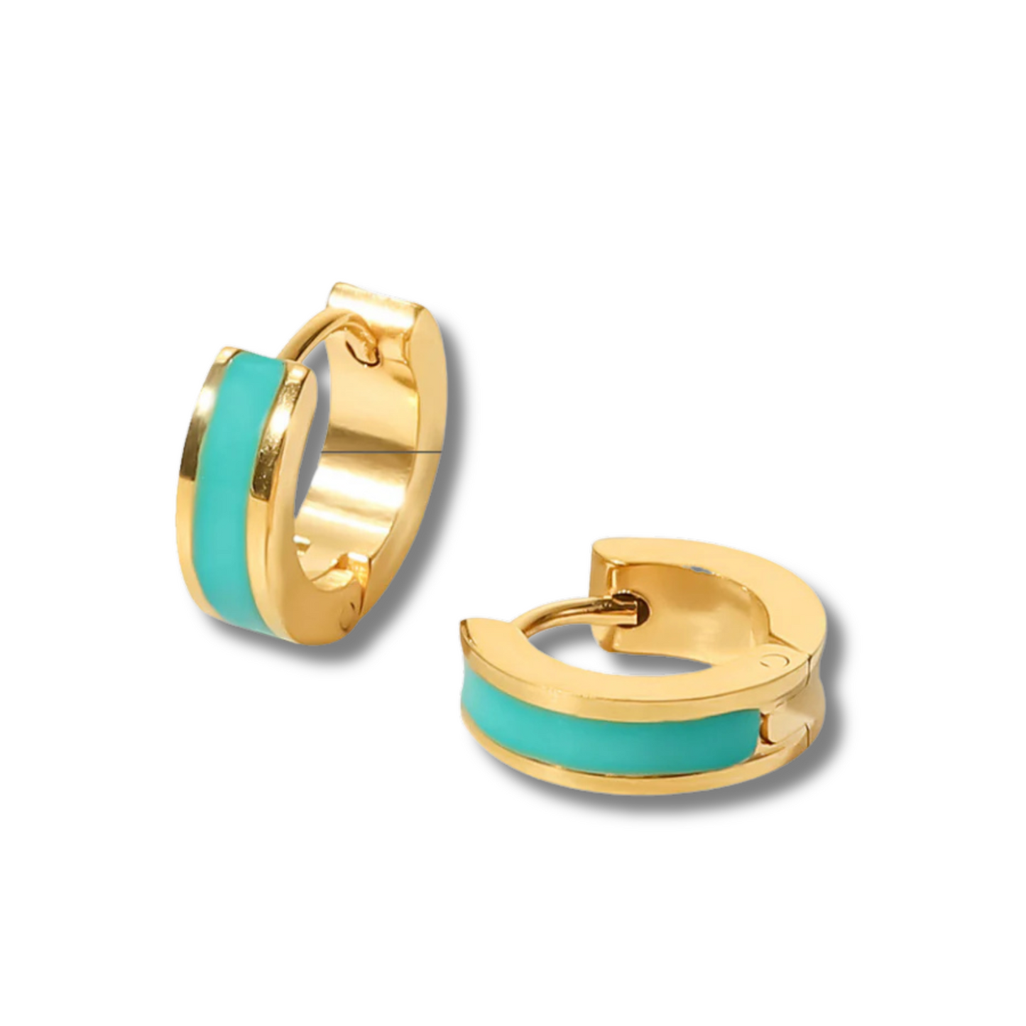 Huggie Hoops Κίρκοι από Ατσάλι με Χρωματιστό Σμάλτο & Επιχρύσωση 18Κ